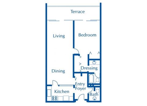 Floor plan for 1 bed, 1.5 baths, 1156 sqft